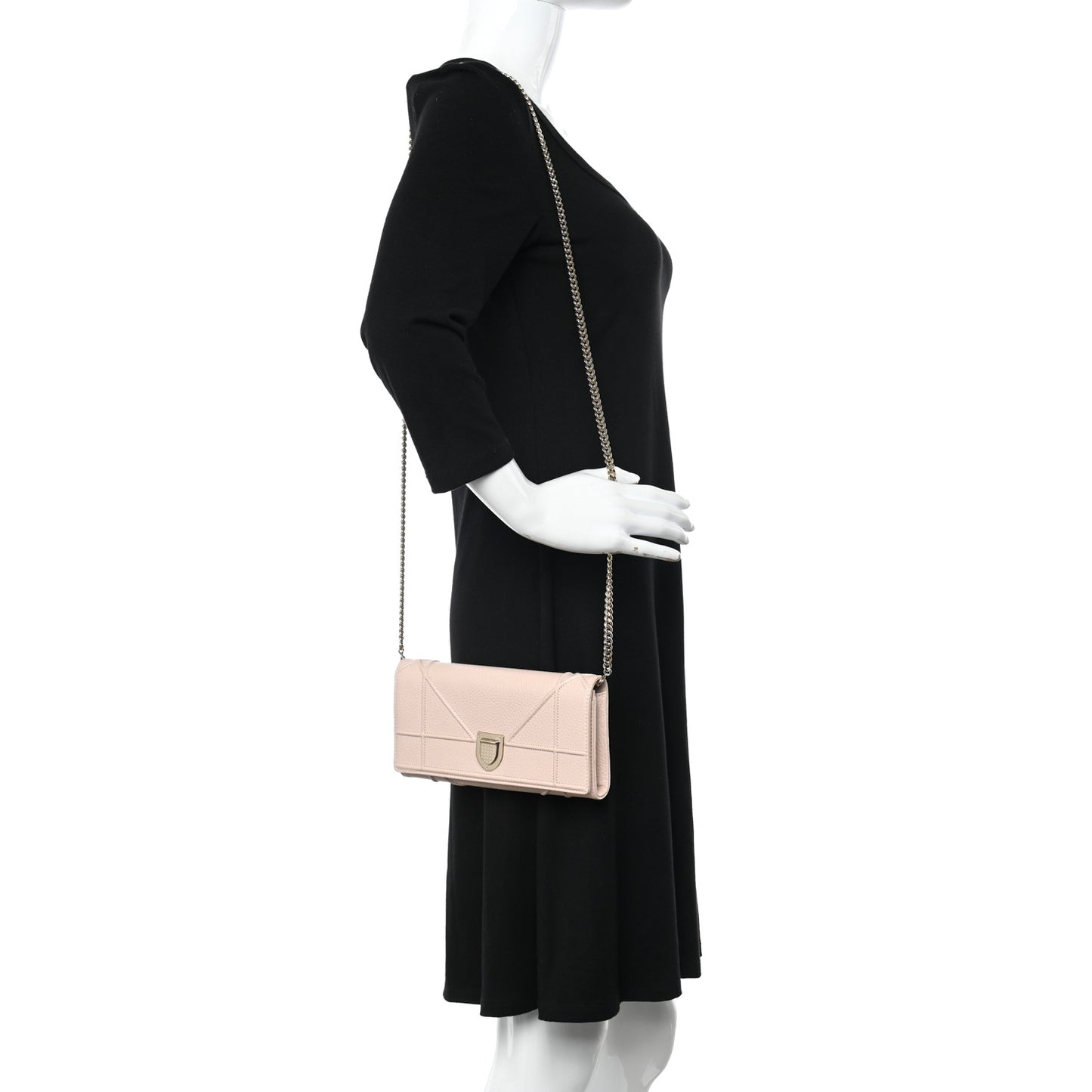 Grained Calfskin Diorama Croisiere Chain Wallet Rose Poudre