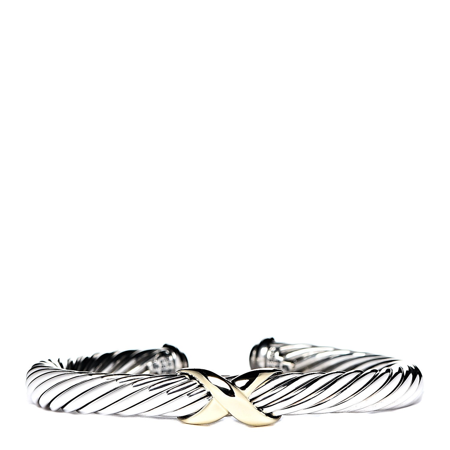 David Yurman Sterling Silver 14K Yellow Gold 7mm X Station Cable Bracelet 1 of 4