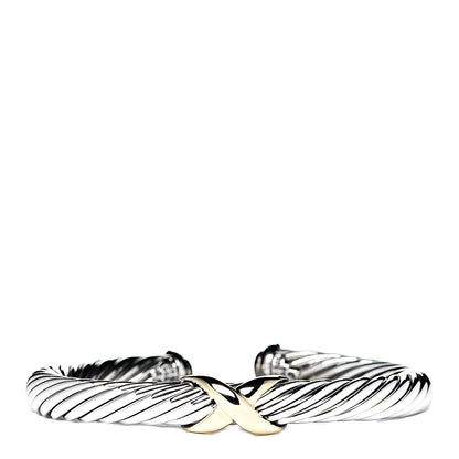David Yurman Sterling Silver 14K Yellow Gold 7mm X Station Cable Bracelet 1 of 4