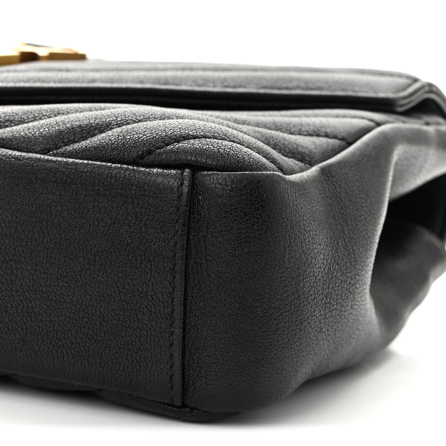 Sheepskin Matelasse Chevron Monogram Medium College Bag Black
