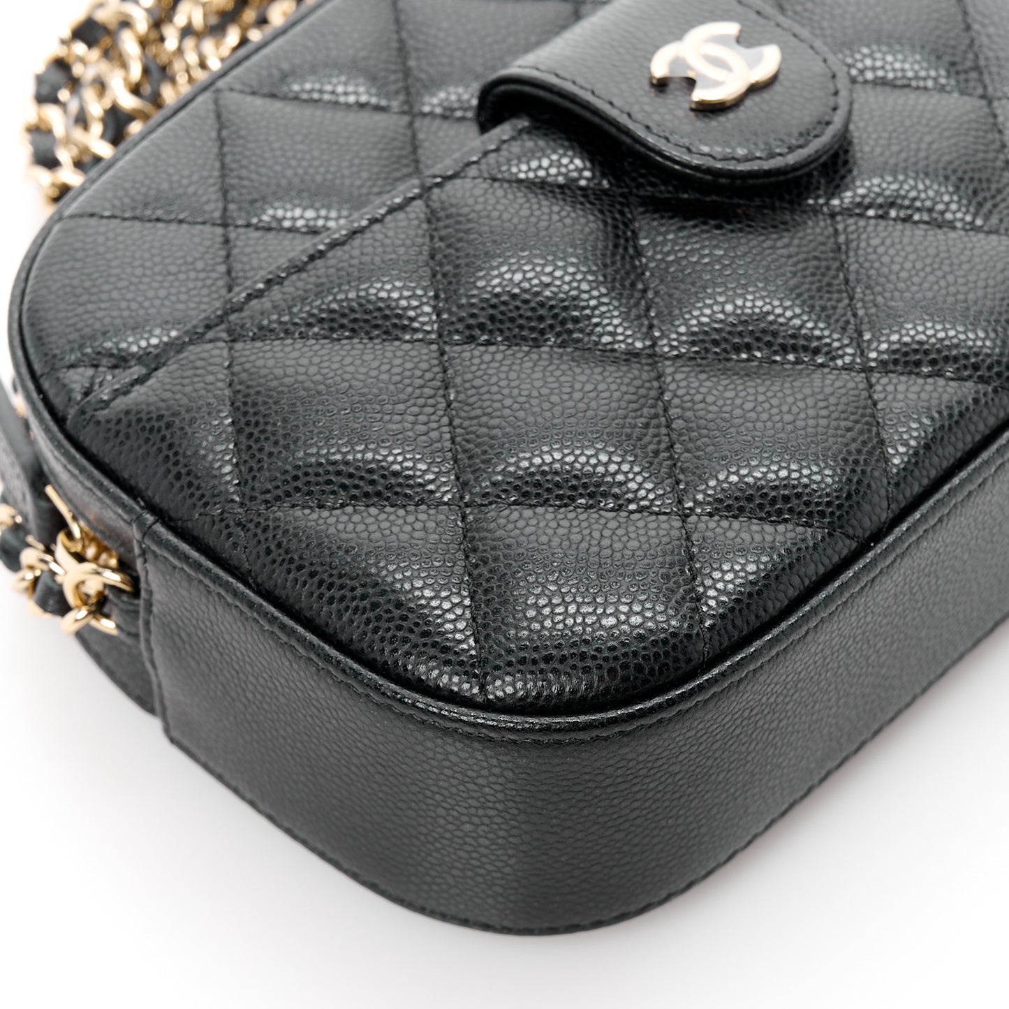 Caviar Quilted Chain Camera Bag Black