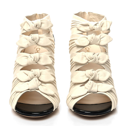 Chanel Lambskin Patent Bows Short Boots 40 Ivory Black 2 of 9