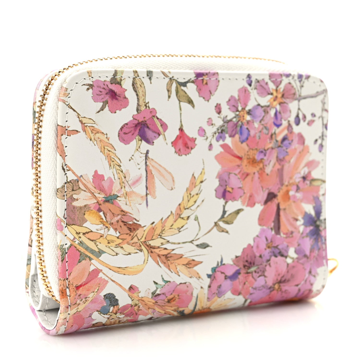 Christian Dior Calfskin Caro Freesia Zipped Wallet White Multicolor 3 of 10