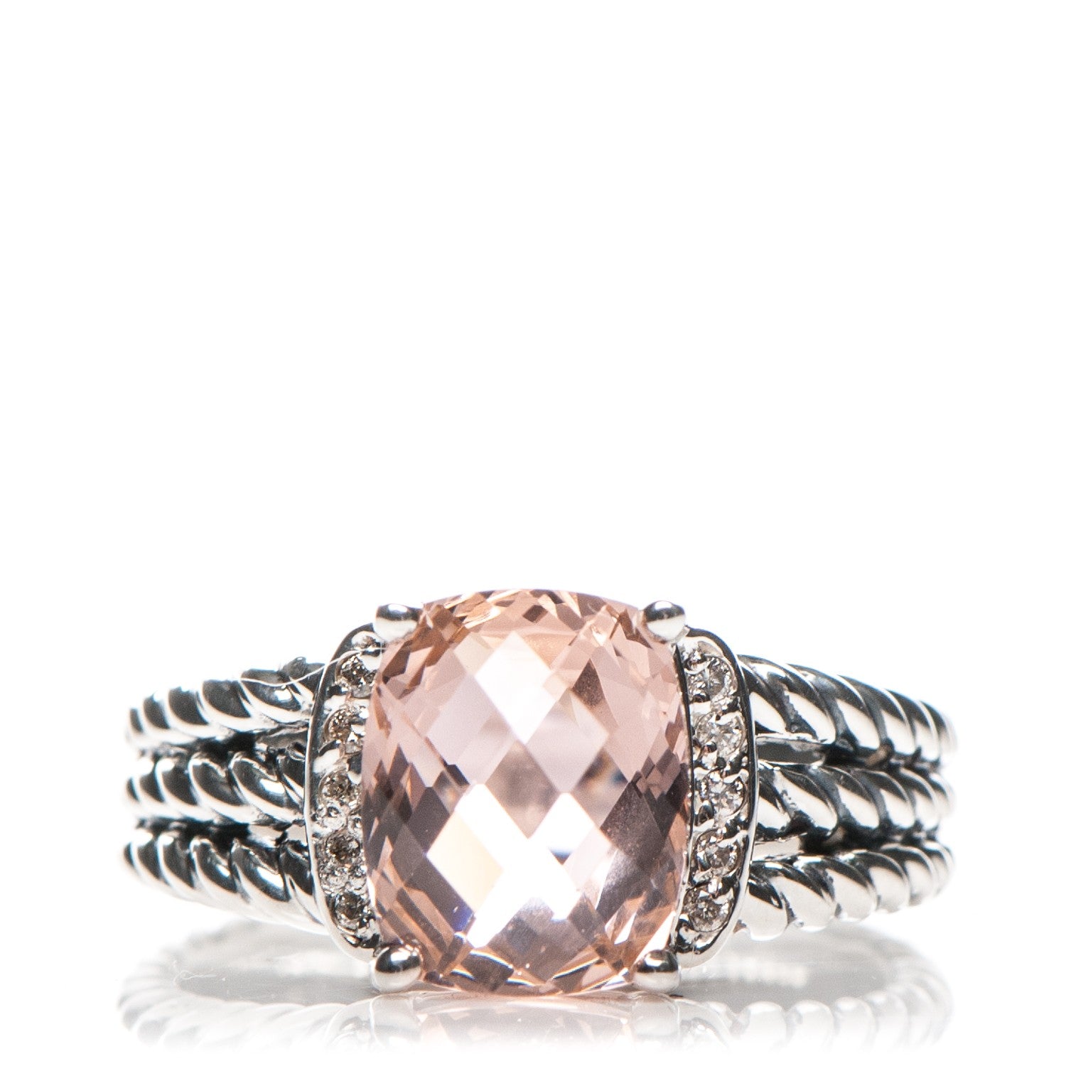 David Yurman Sterling Silver Diamond Morganite 10mm Petite Wheaton Ring 54 7 1 of 5