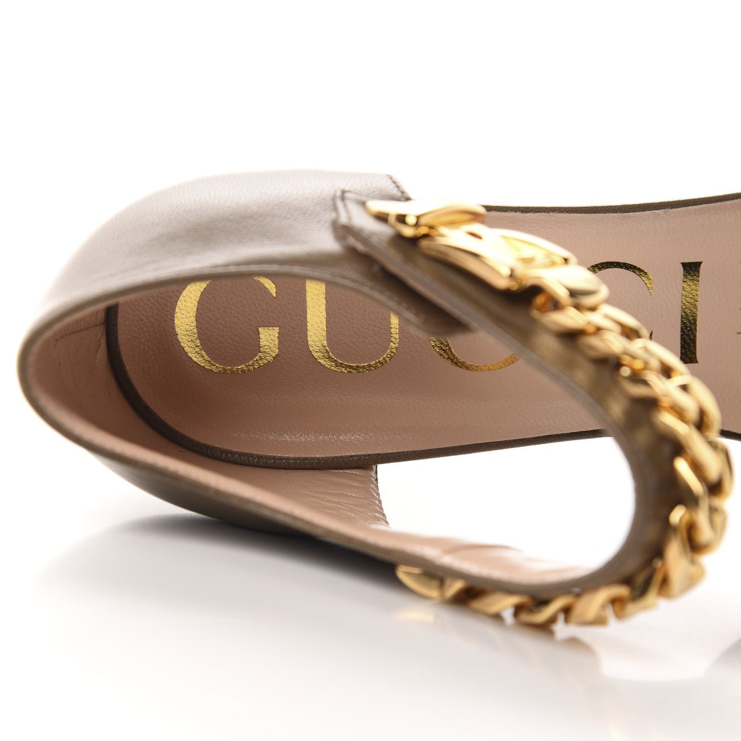 Calfskin Sylvie Chain Ankle Pumps 37 Mud