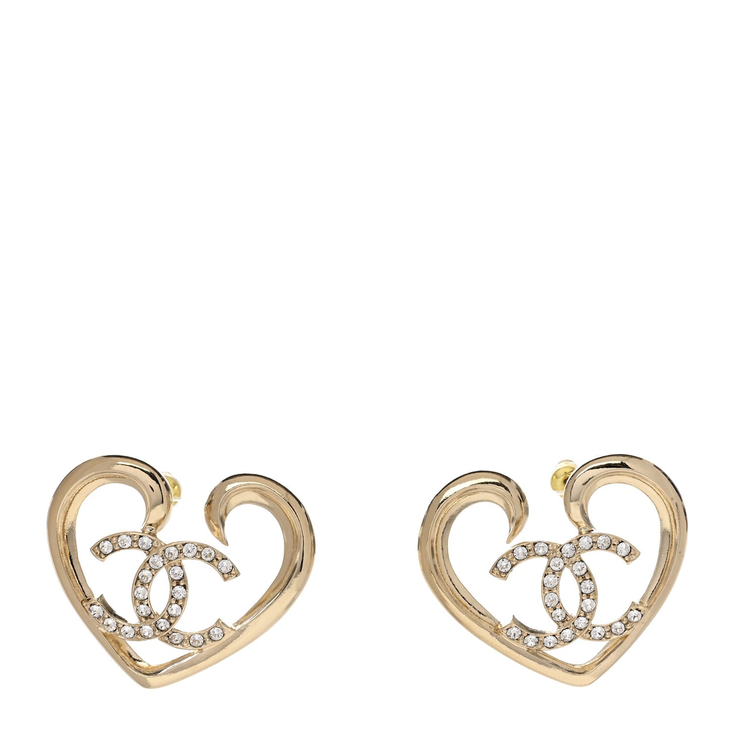 Metal Crystal CC Logo Open Heart Earrings Gold