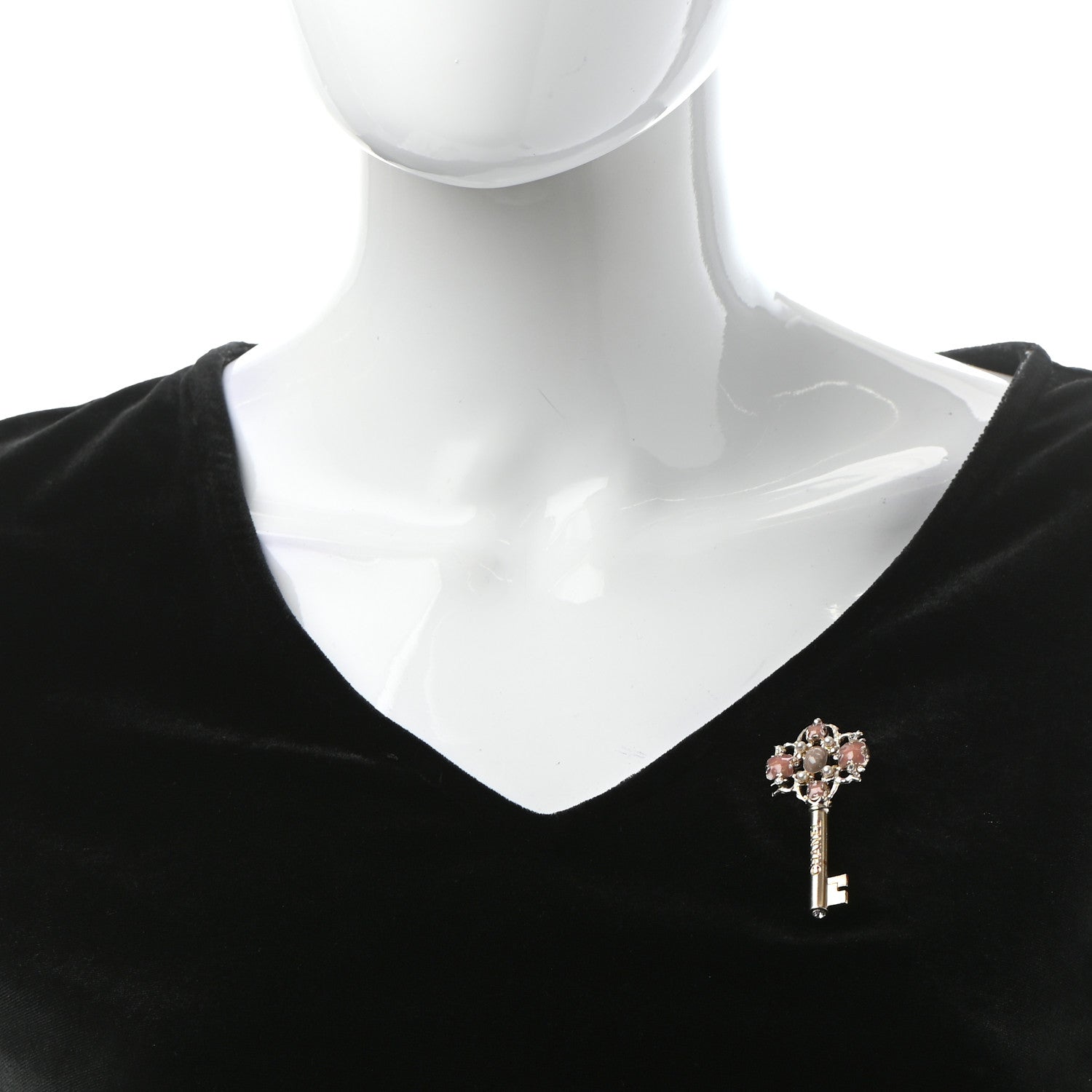Chanel Gripoix Poured Glass Pearl Key Brooch Gold Pink 2 of 9