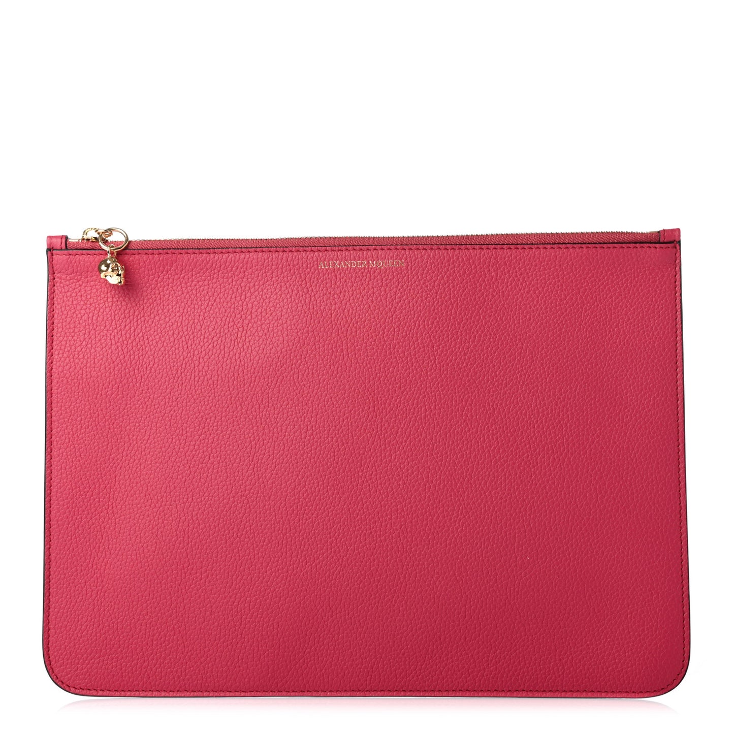 Calfskin Skull Zip Pouch Fuchsia