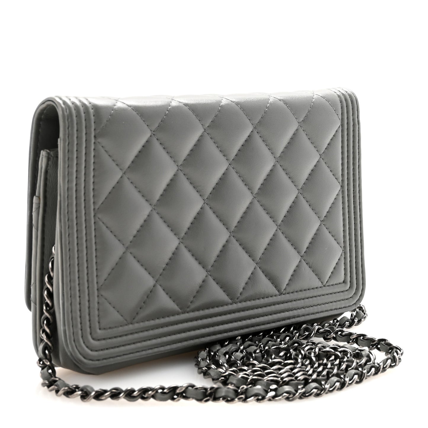 Lambskin Quilted Boy Wallet On Chain WOC Grey