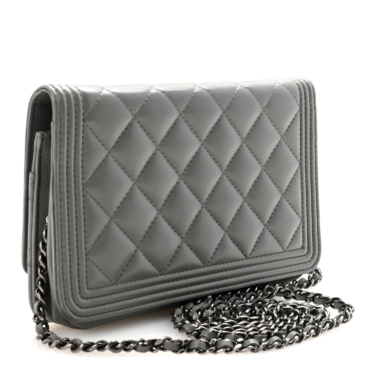 Chanel Lambskin Quilted Boy Wallet On Chain WOC Grey 3 of 12