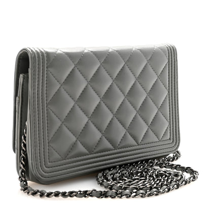 Chanel Lambskin Quilted Boy Wallet On Chain WOC Grey 3 of 12