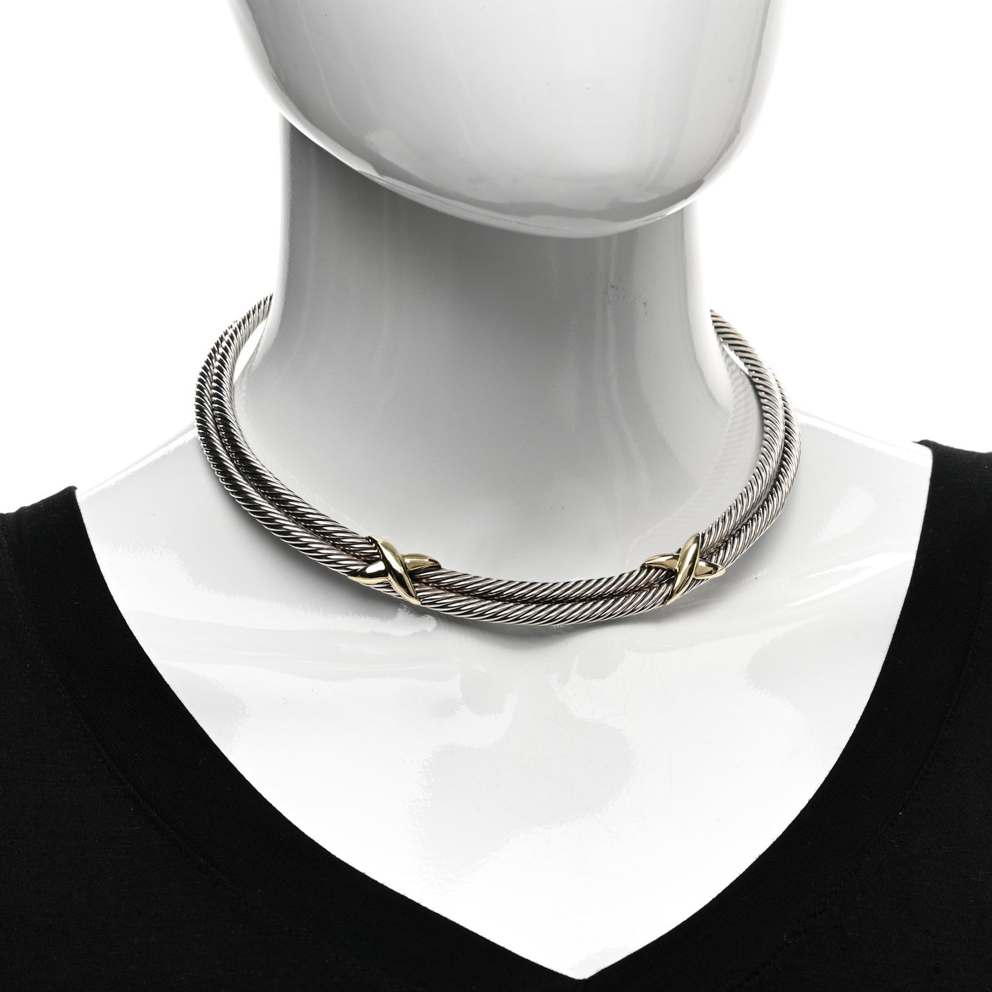 Sterling Silver 14K Yellow Gold Double X Station Collar Necklace