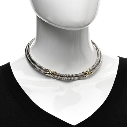 David Yurman Sterling Silver 14K Yellow Gold Double X Station Collar Necklace 2 of 3