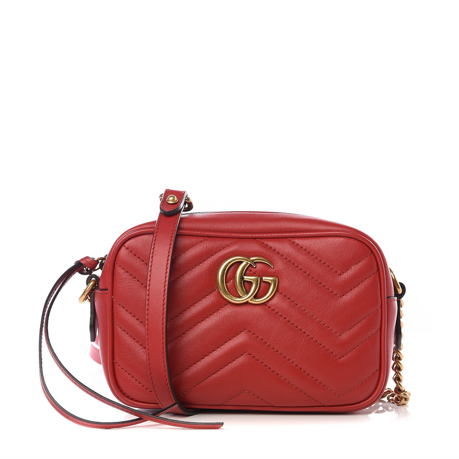 Gucci Calfskin Matelasse Mini GG Marmont Chain Shoulder Bag Hibiscus Red 1 of 8