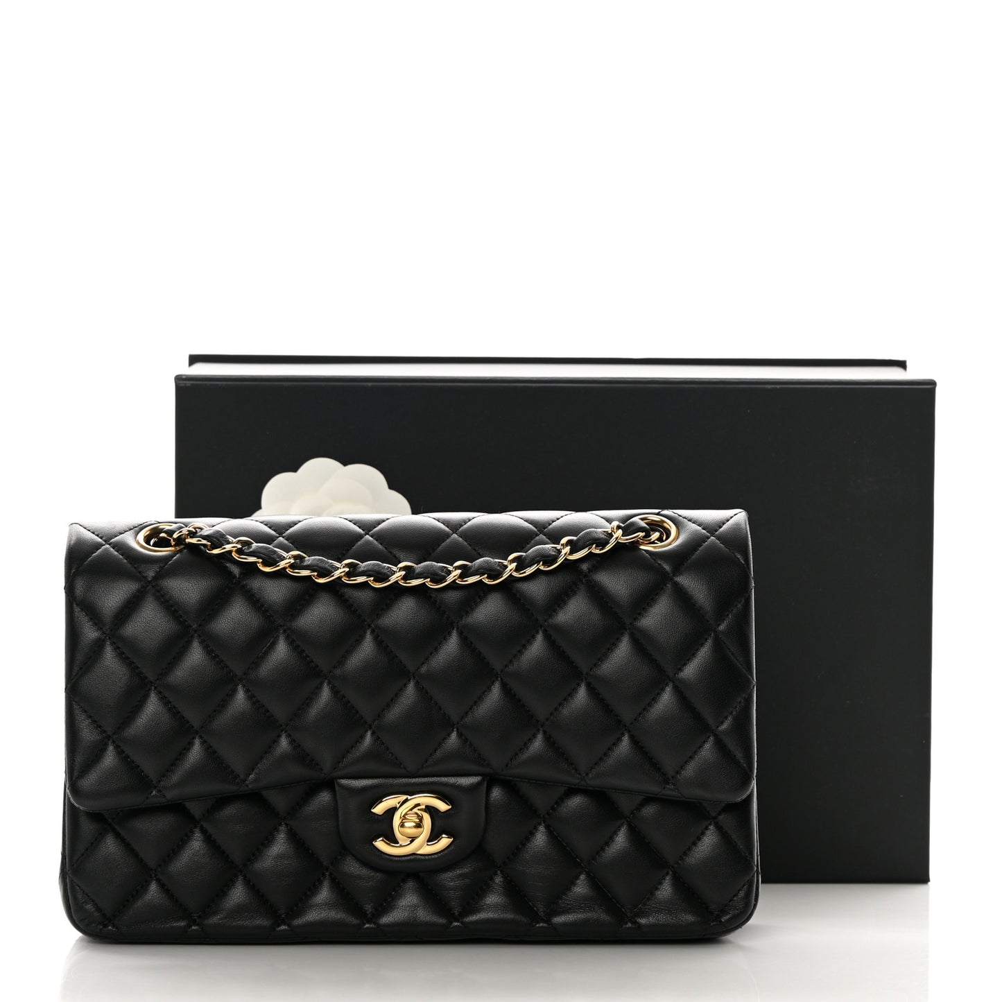 Lambskin Quilted Medium Double Flap Black