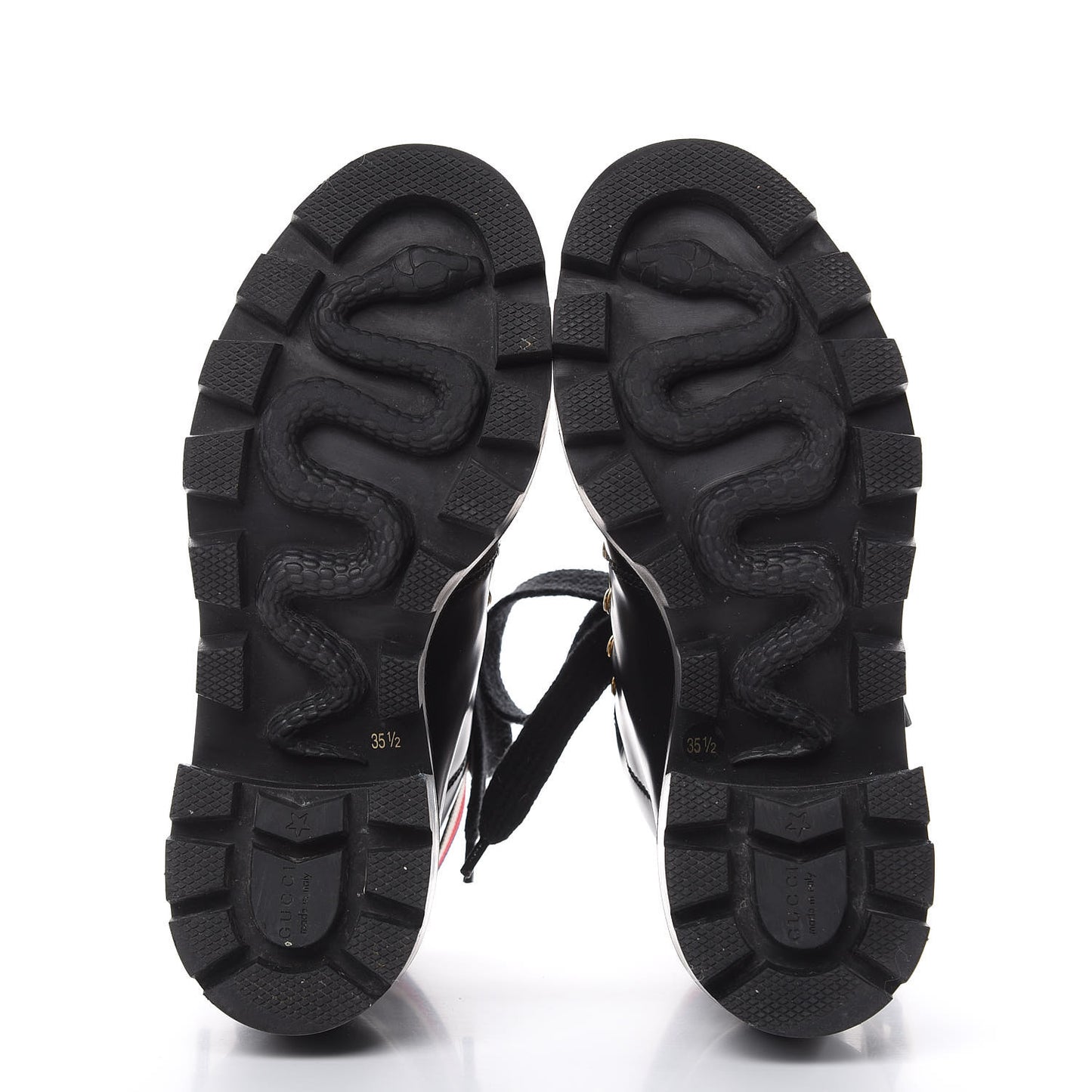 Calfskin Sylvie Web Lace Up Combat Boots Black 35.5 Black