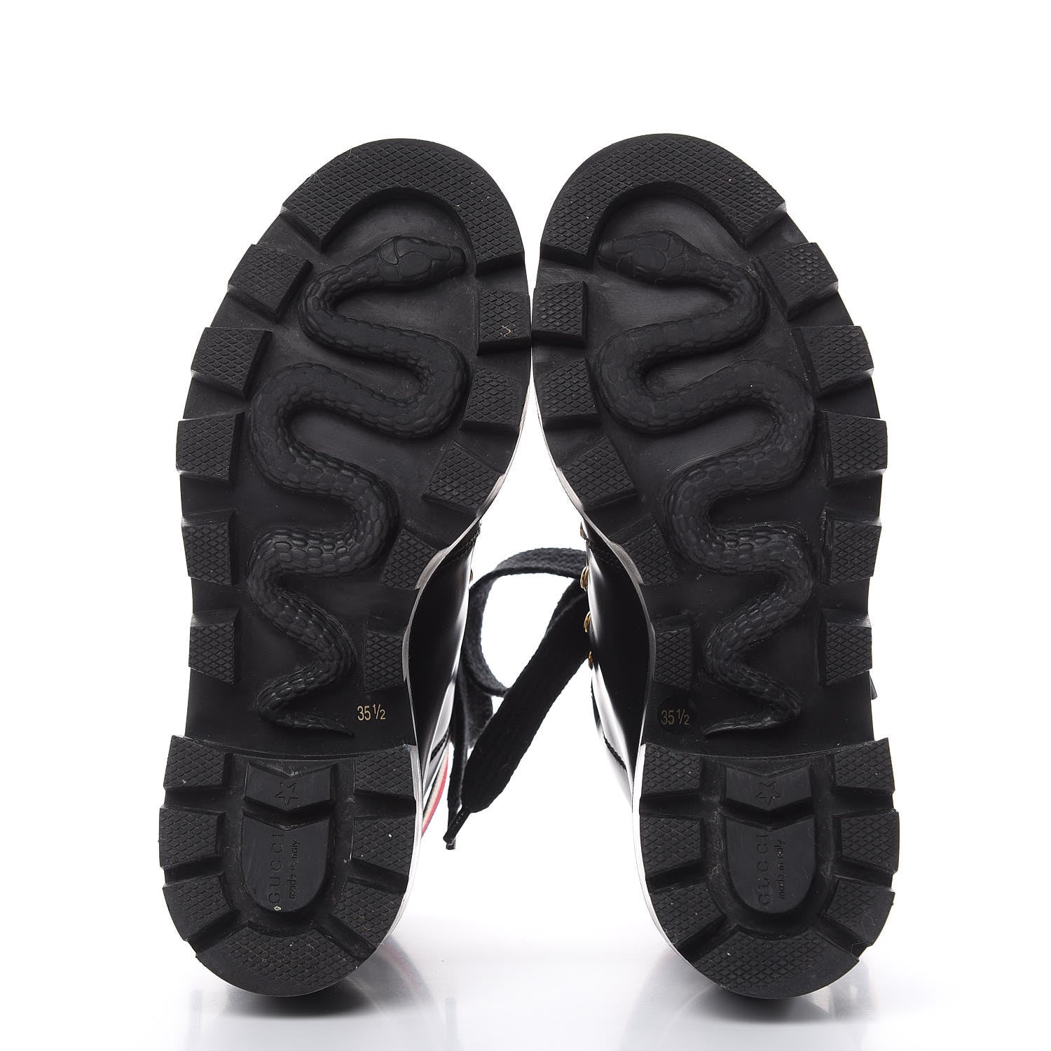 Gucci Calfskin Sylvie Web Lace Up Combat Boots Black 35.5 Black 5 of 12