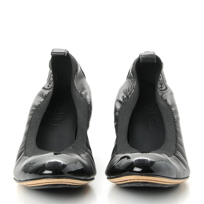 Chanel Lambskin Patent CC Elastic Stretch Pumps 38 Black 2 of 8