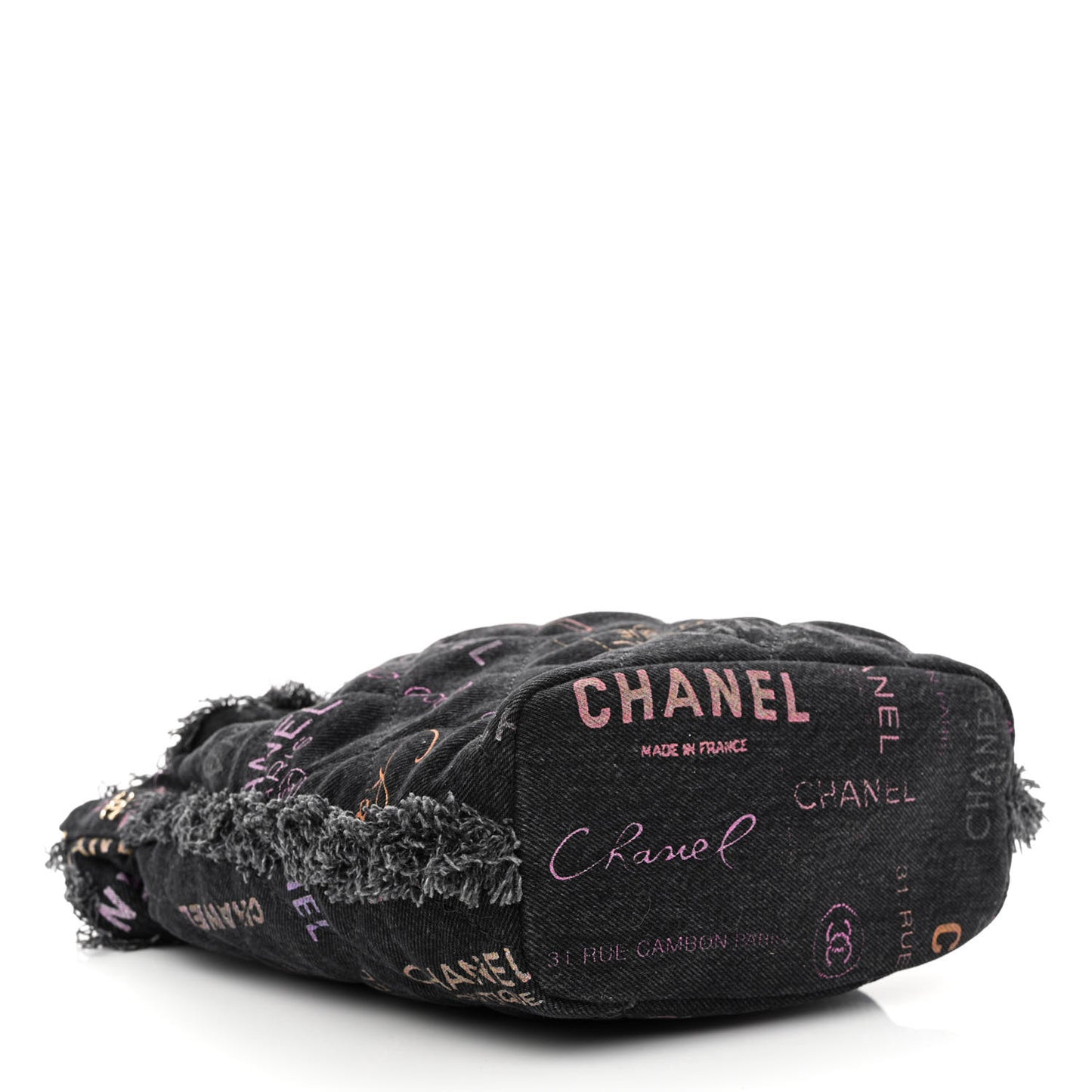 Denim Quilted Mood Bucket With Chain Black Multicolor