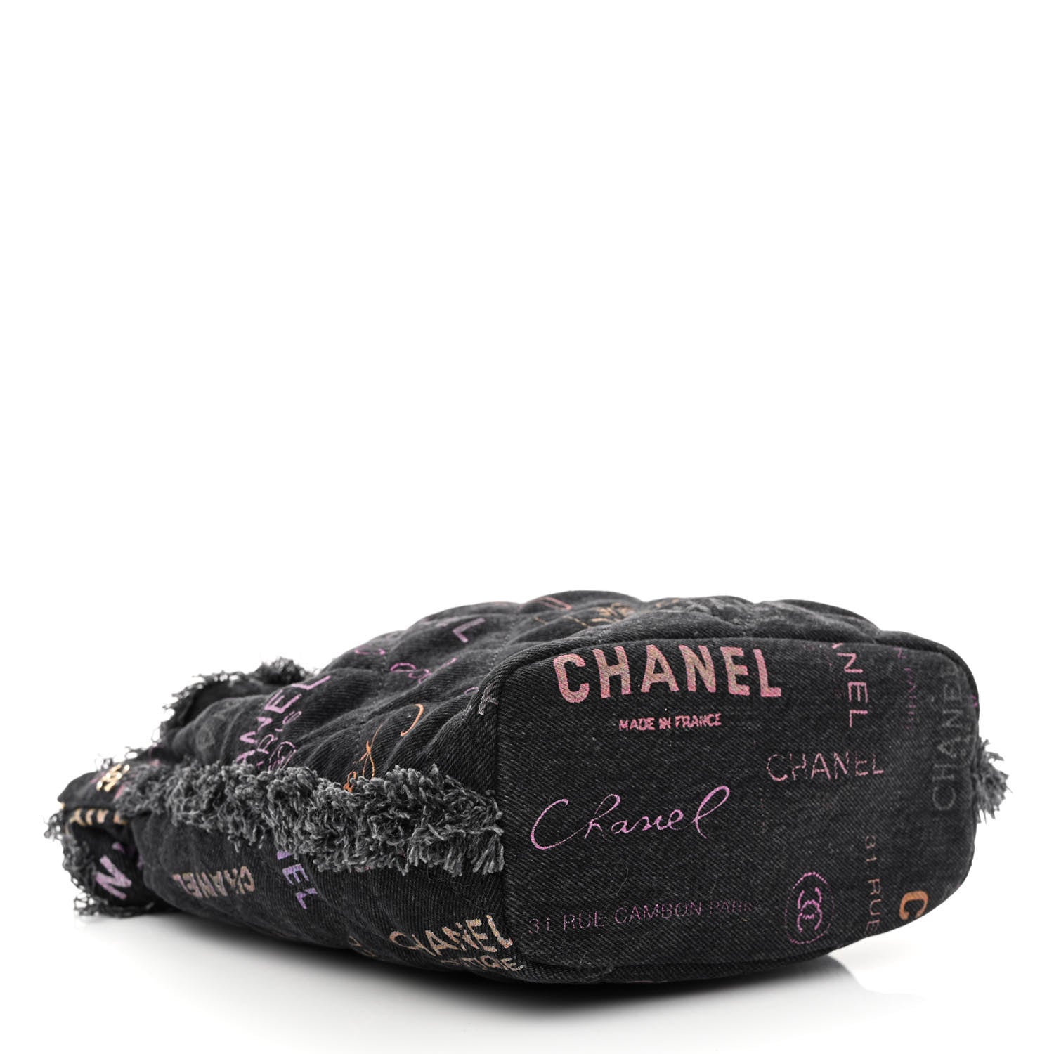 Chanel Denim Quilted Mood Bucket With Chain Black Multicolor 4 of 10