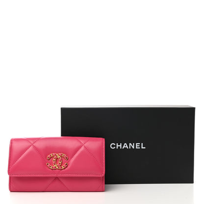 Chanel Shiny Goatskin Quilted Chanel 19 Flap Wallet Dark Pink 9 of 9