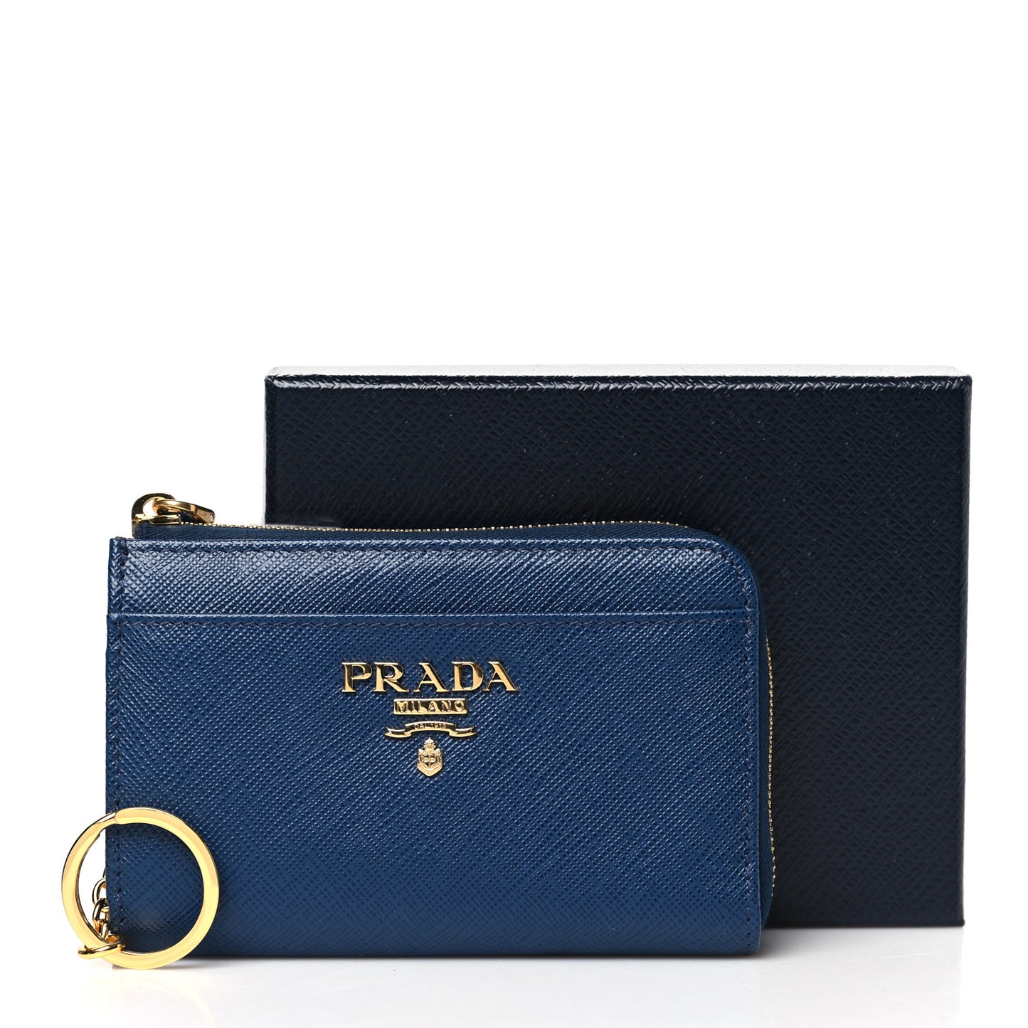 Saffiano Metal Zip Around Keychain Bluette