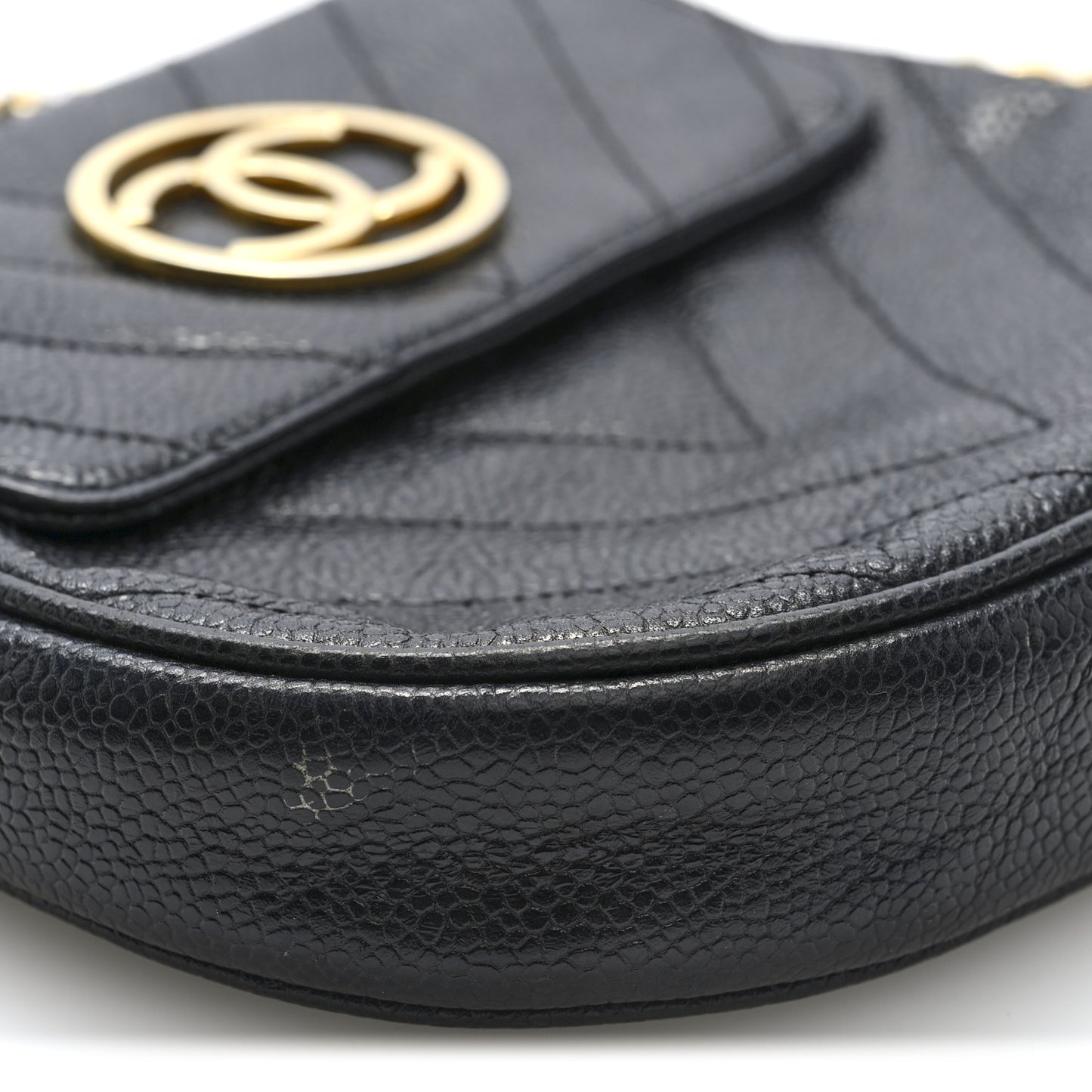 Caviar Chevron CC Shoulder Bag Black
