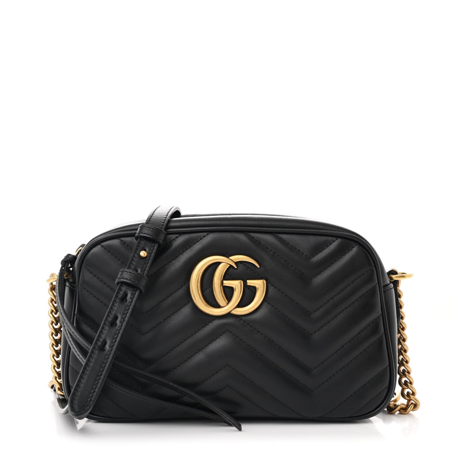 Calfskin Matelasse Small GG Marmont Chain Shoulder Bag Black