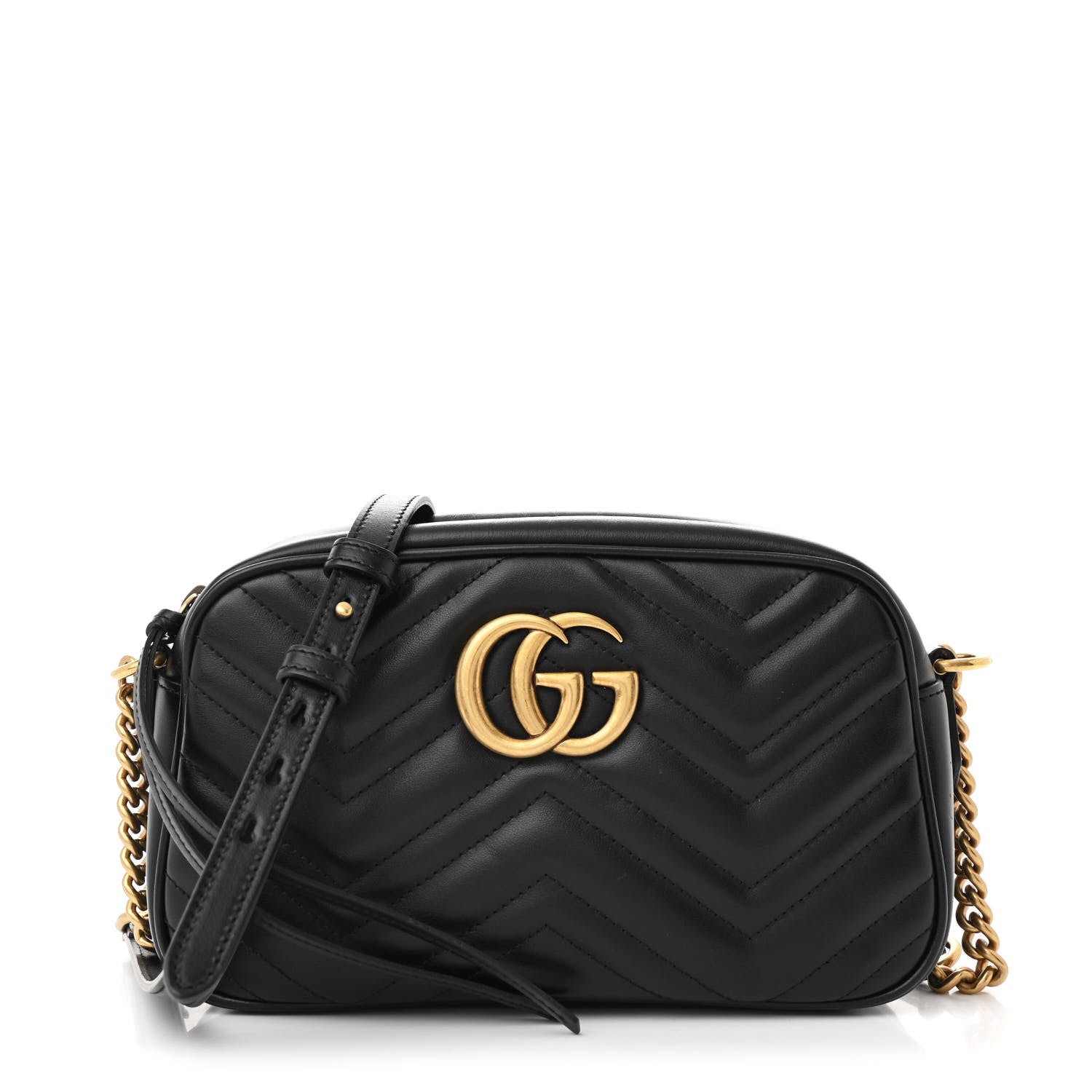 Gucci Calfskin Matelasse Small GG Marmont Chain Shoulder Bag Black 1 of 10