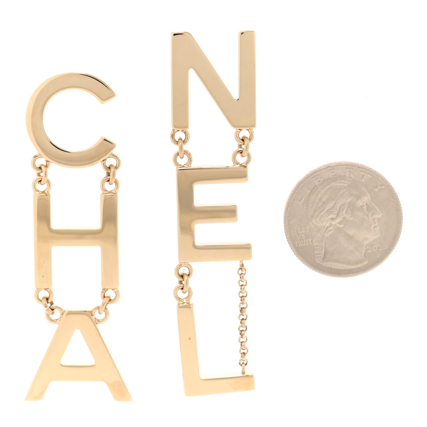 Metal Cha-Nel Logo Drop Earrings Gold