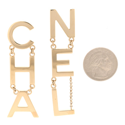 Chanel Metal Cha-Nel Logo Drop Earrings Gold 2 of 7