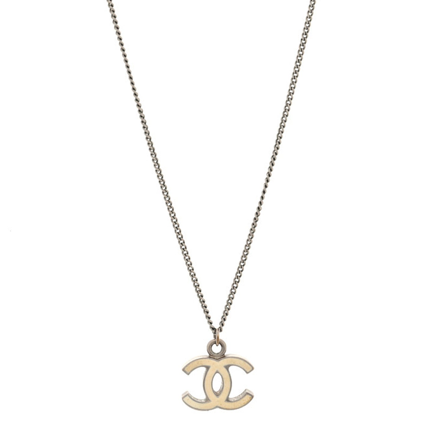 Enamel CC Necklace Silver White