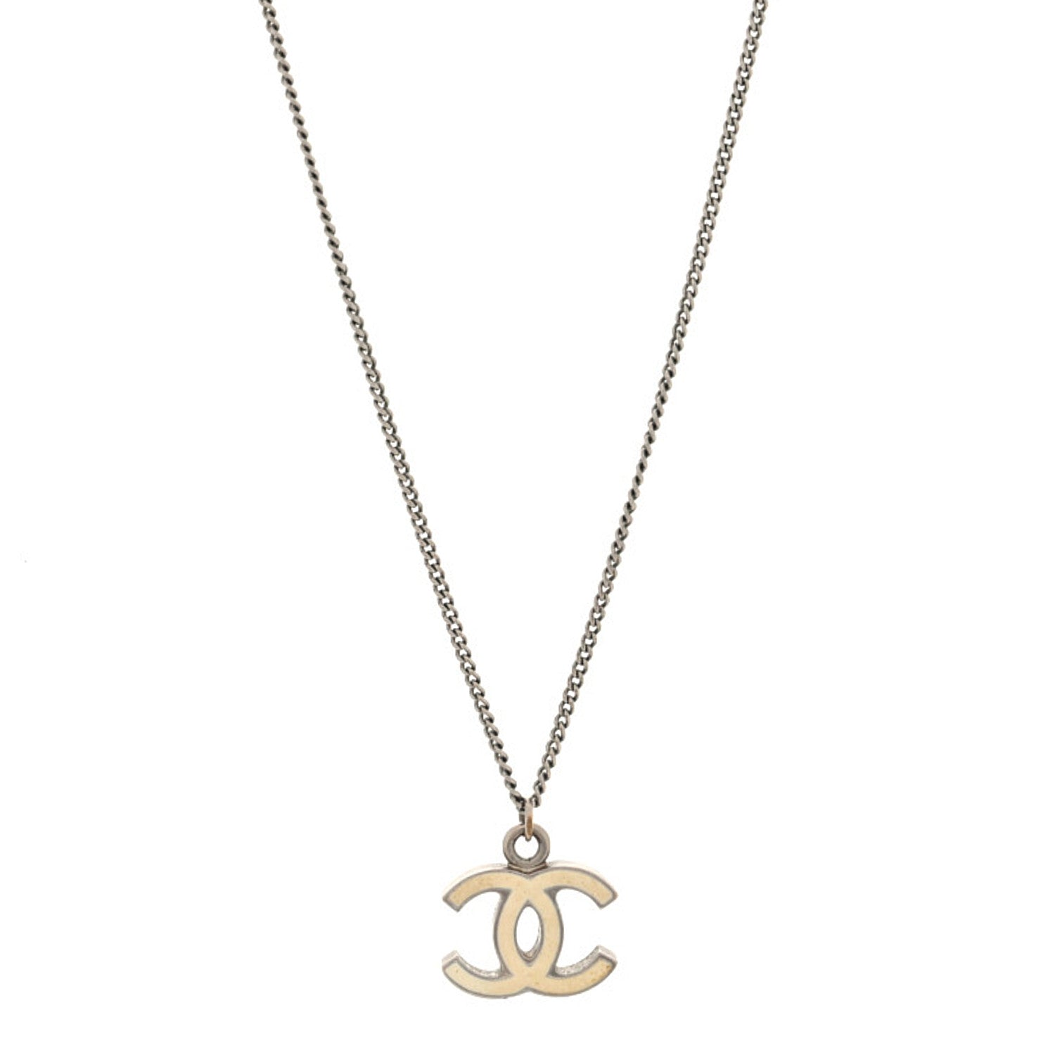 Chanel Enamel CC Necklace Silver White 1 of 4