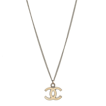 Chanel Enamel CC Necklace Silver White 1 of 4