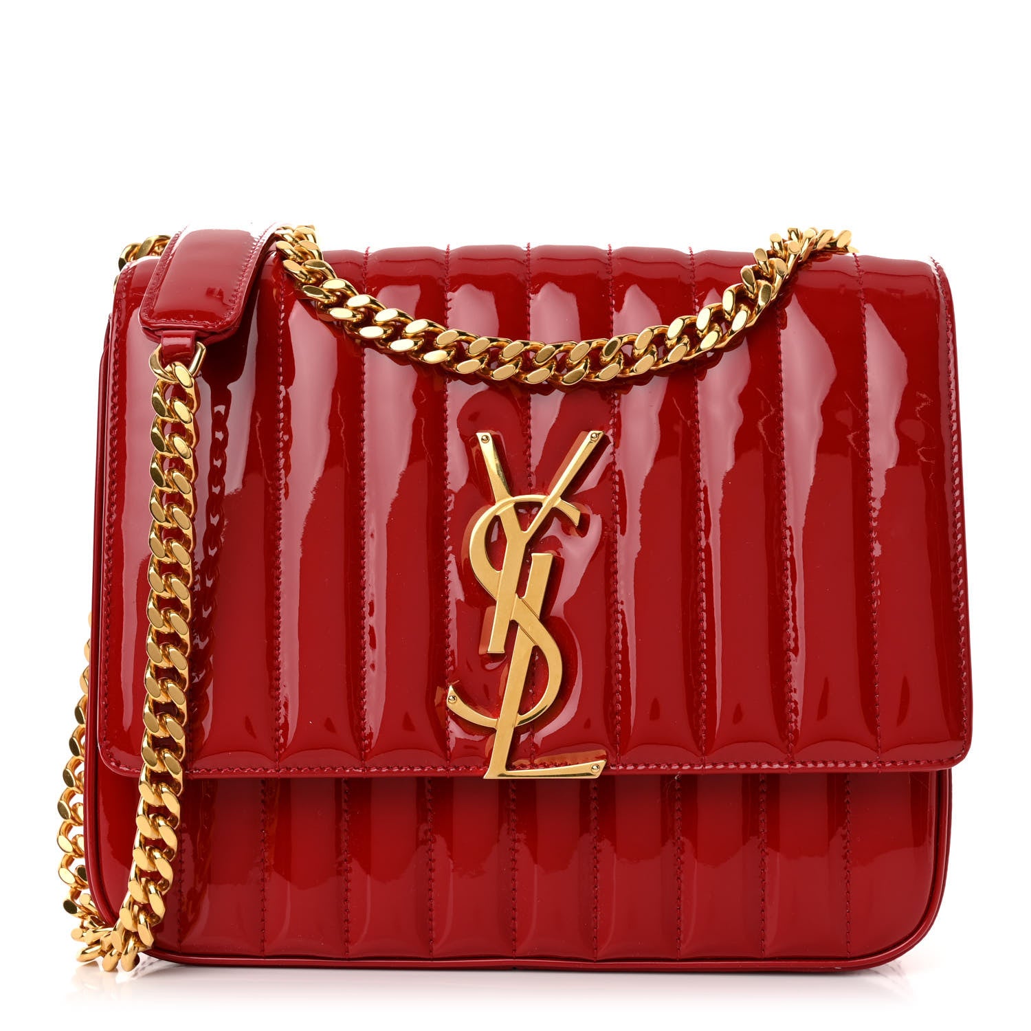 Saint Laurent Patent Matelasse Monogram Large Vicky Chain Bag Rouge Eros 1 of 9