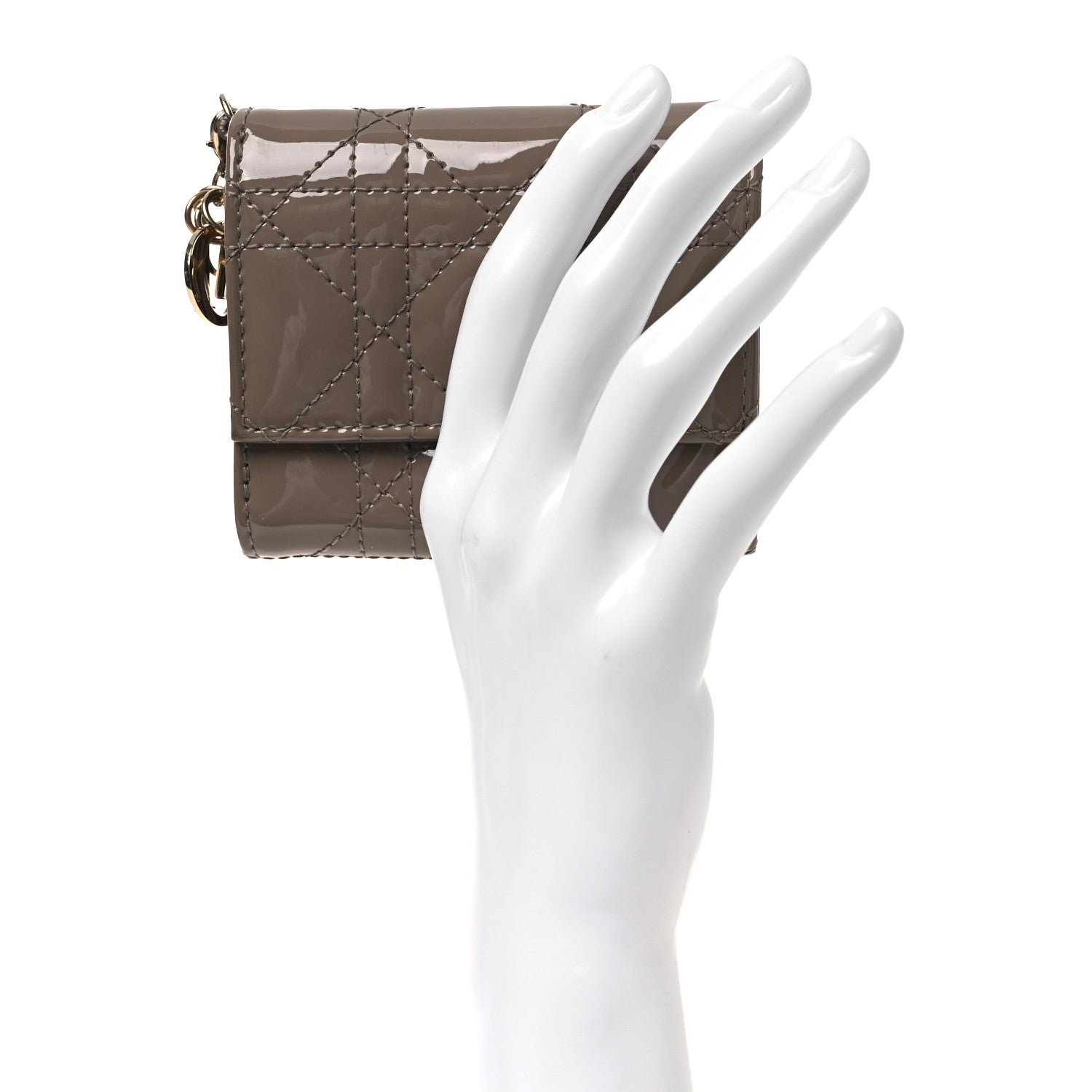 Christian Dior Patent Cannage Lady Dior Lotus Wallet Warm Taupe 2 of 7