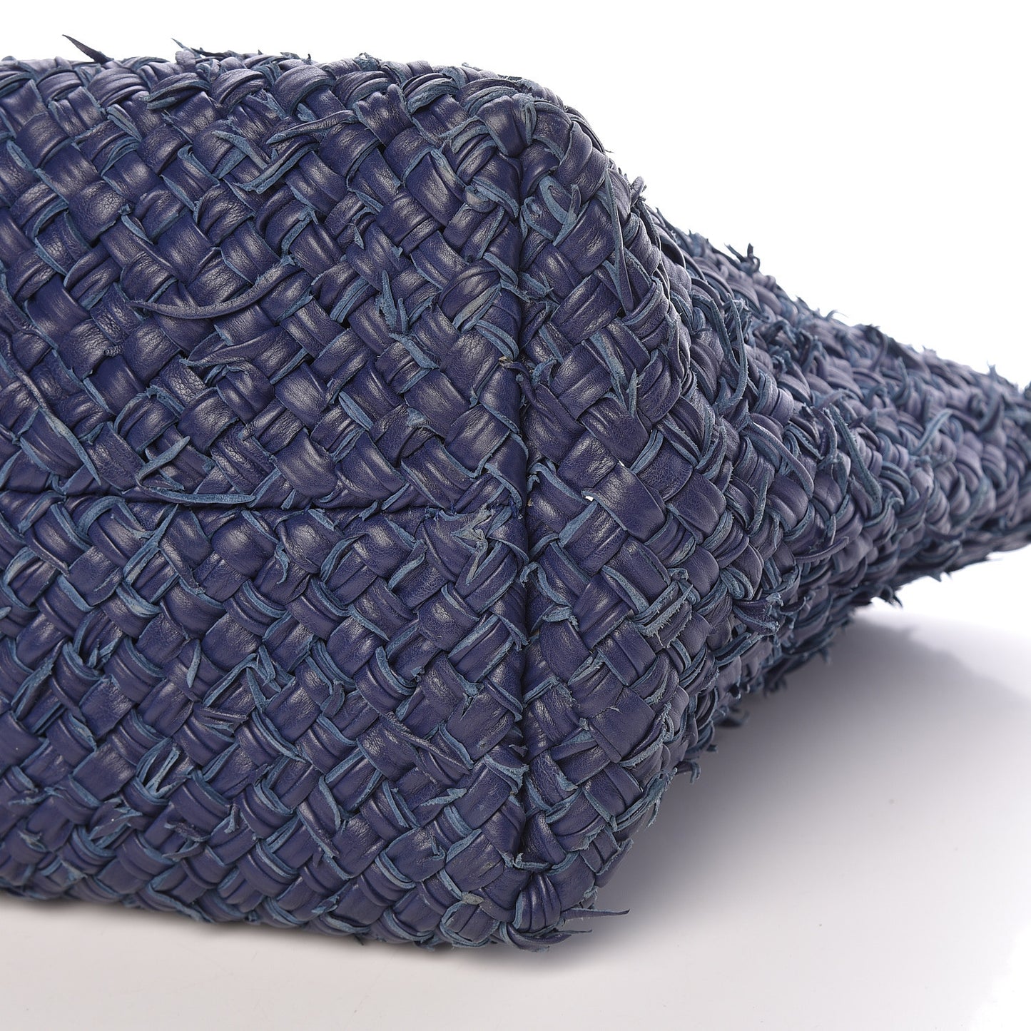 Chevre Intrecciato Fringe Netted Medium Cabat Tote Blue