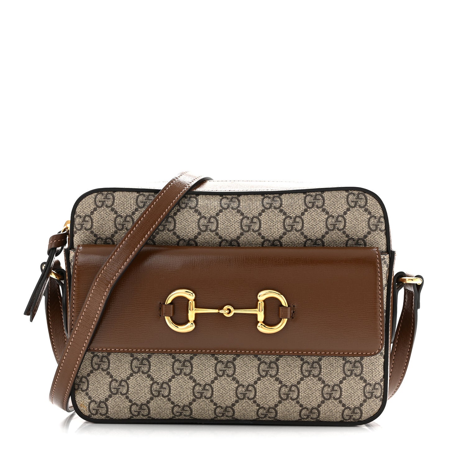 GG Supreme Monogram Small Horsebit 1955 Shoulder Bag Beige Brown Sugar