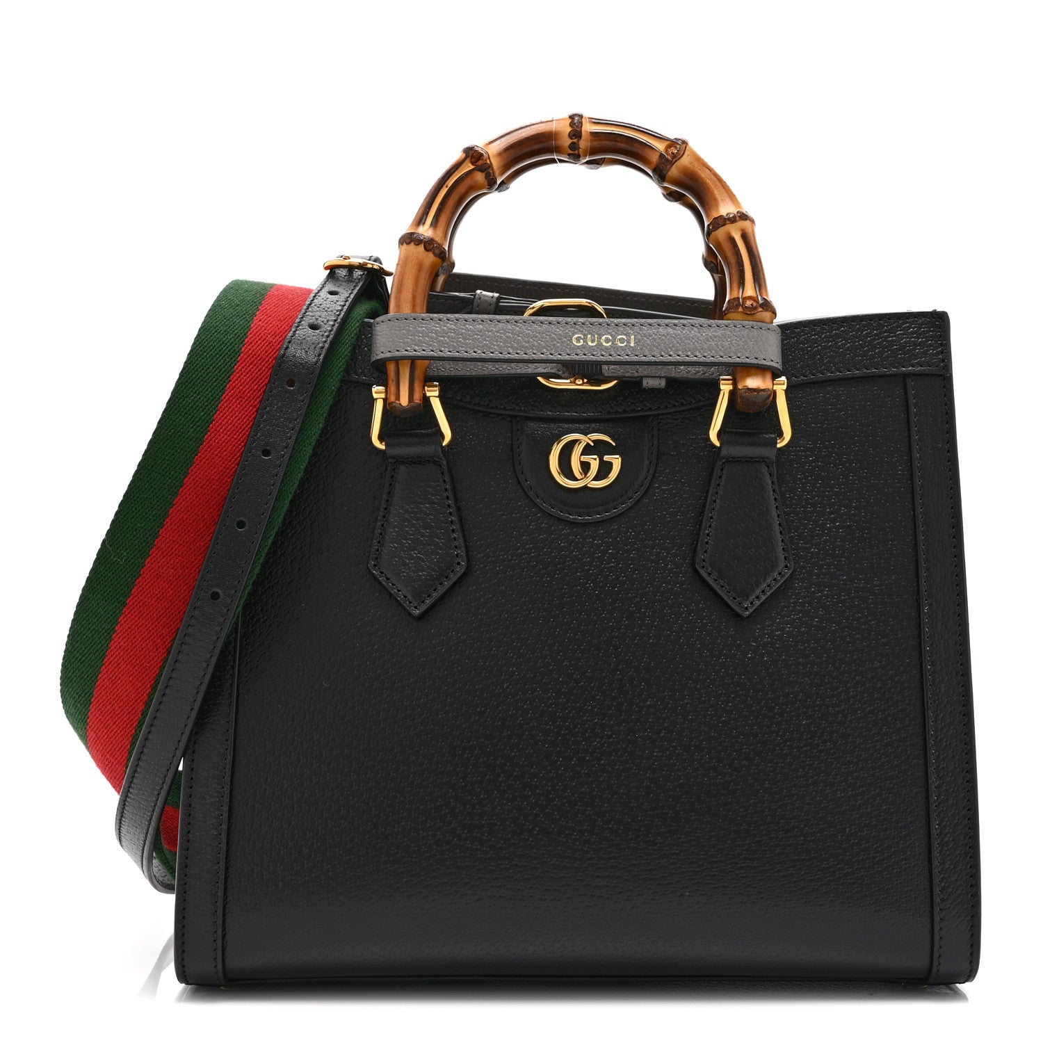 Gucci Textured Dollar Calfskin Web Small Diana Tote Bag Black Dusty Grey 1 of 11