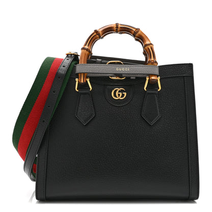 Gucci Textured Dollar Calfskin Web Small Diana Tote Bag Black Dusty Grey 1 of 11