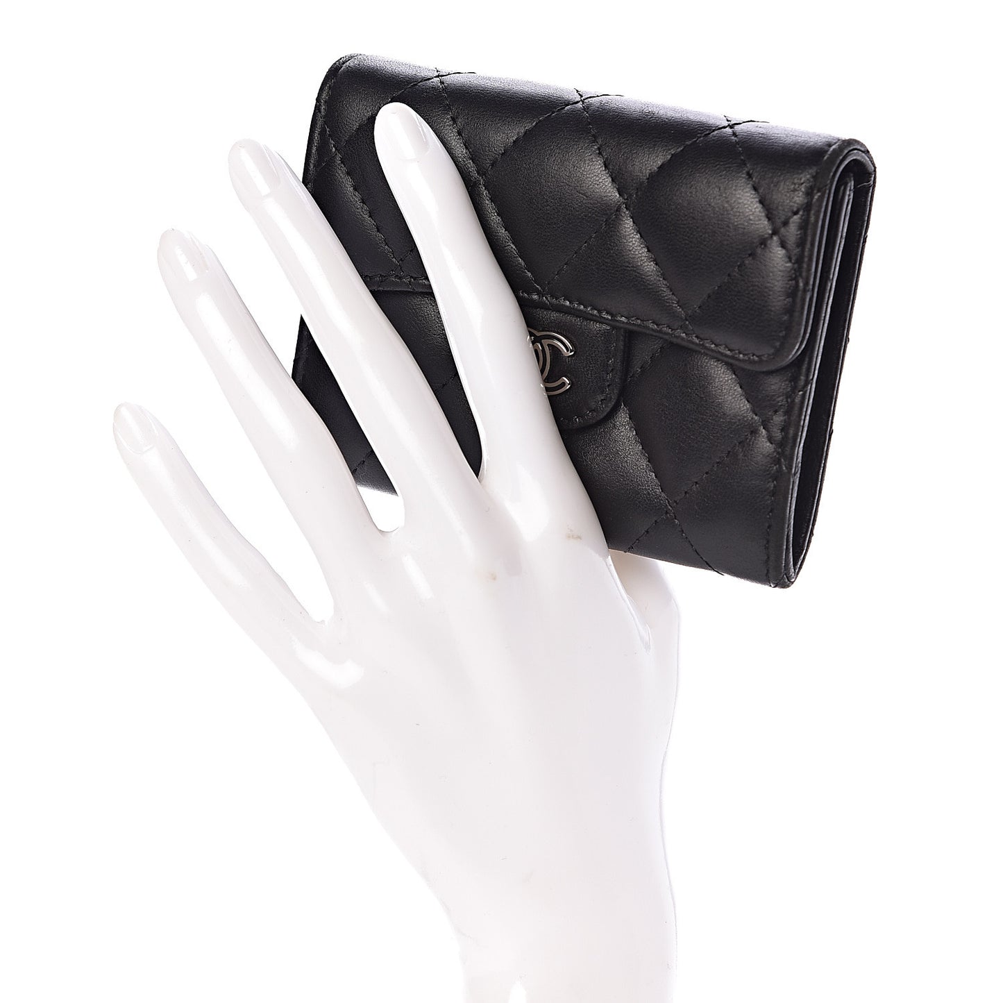 Lambskin Quilted Flap Card Holder Wallet Black
