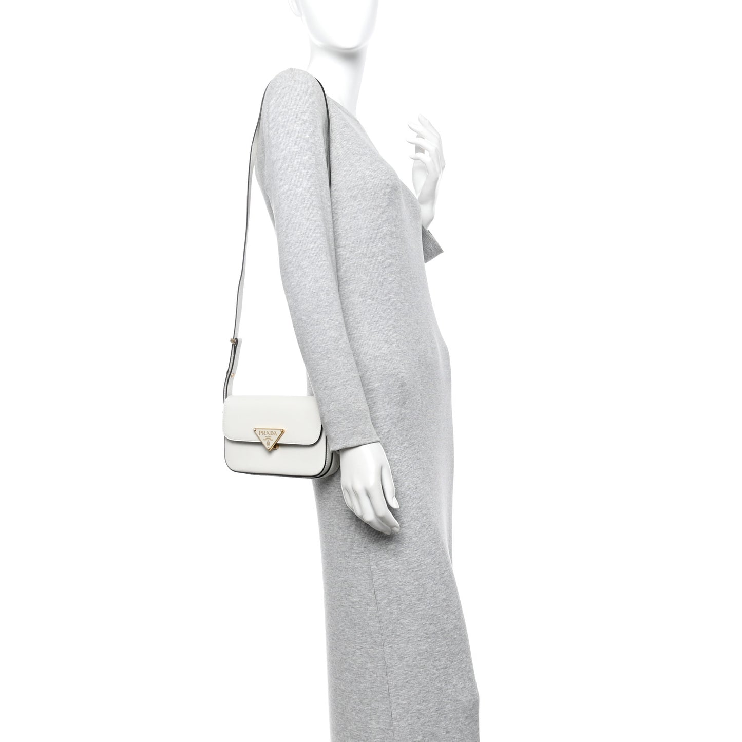 Soft Calfskin Metal Triangle Logo Flap Shoulder Bag White