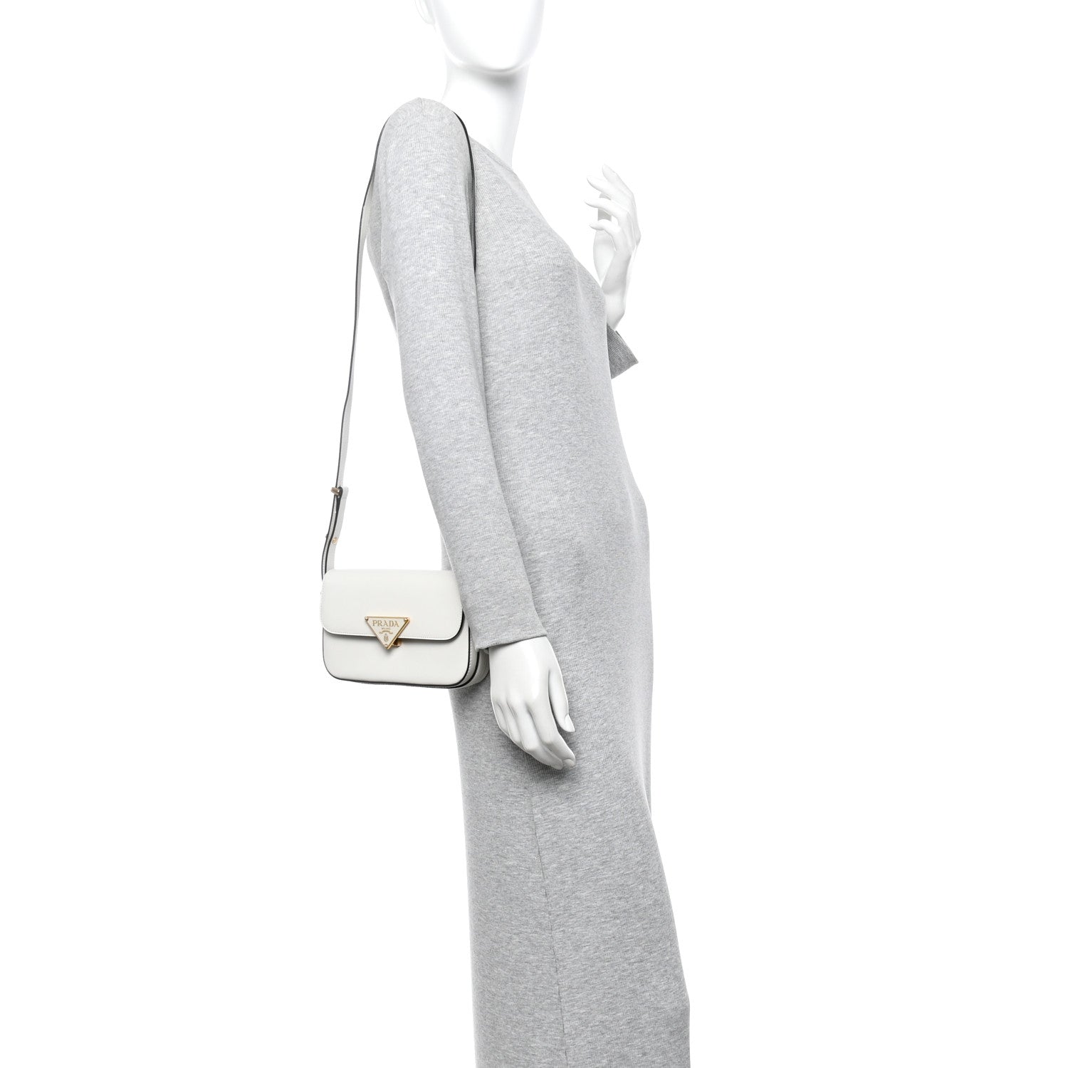 Prada Soft Calfskin Metal Triangle Logo Flap Shoulder Bag White 2 of 10
