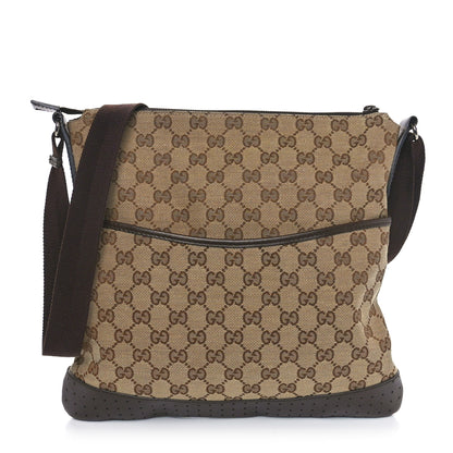 Gucci Monogram Calfskin Perforated Medium Flat Messenger Bag Dark Brown 1 of 10