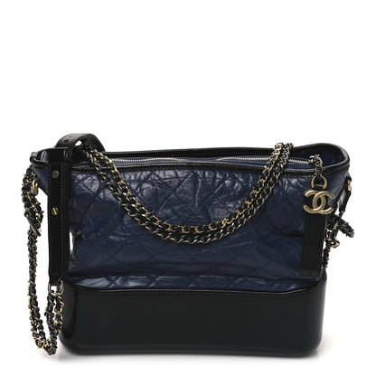 Chanel Aged Calfskin Quilted Medium Gabrielle Hobo Navy Black 1 of 11