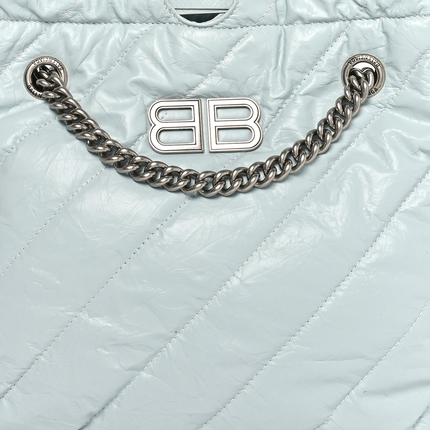 Crushed Calfskin Quilted Crush Small Tote Bag Light Blue