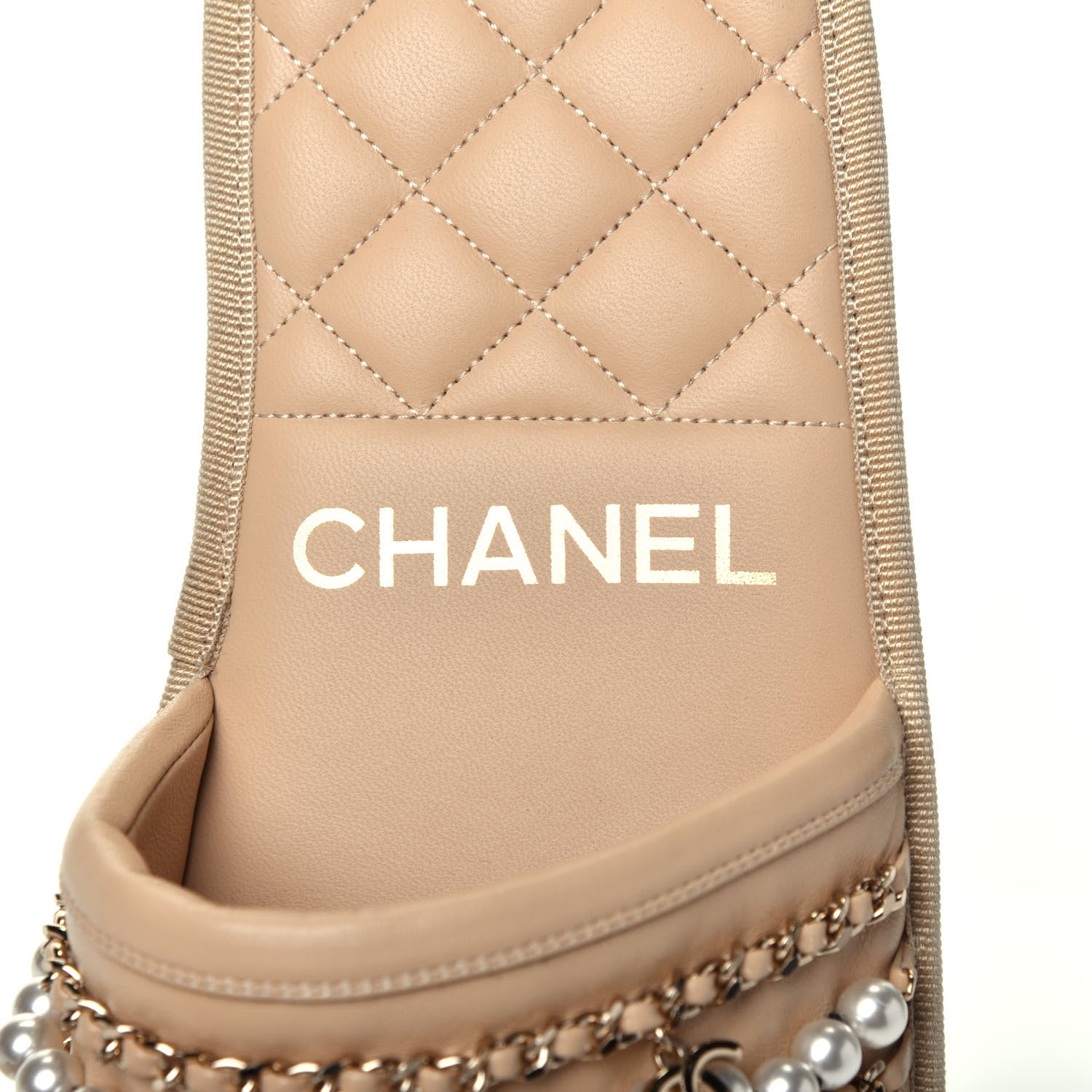 Chanel Lambskin Pearl Chain Flat Slipper Sandals M Beige 8 of 9