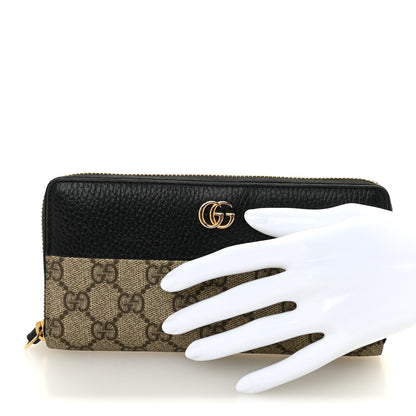 Gucci Dollar Calfskin GG Supreme Monogram GG Marmont Zip Around Wallet Black Beige Ebony 2 of 7