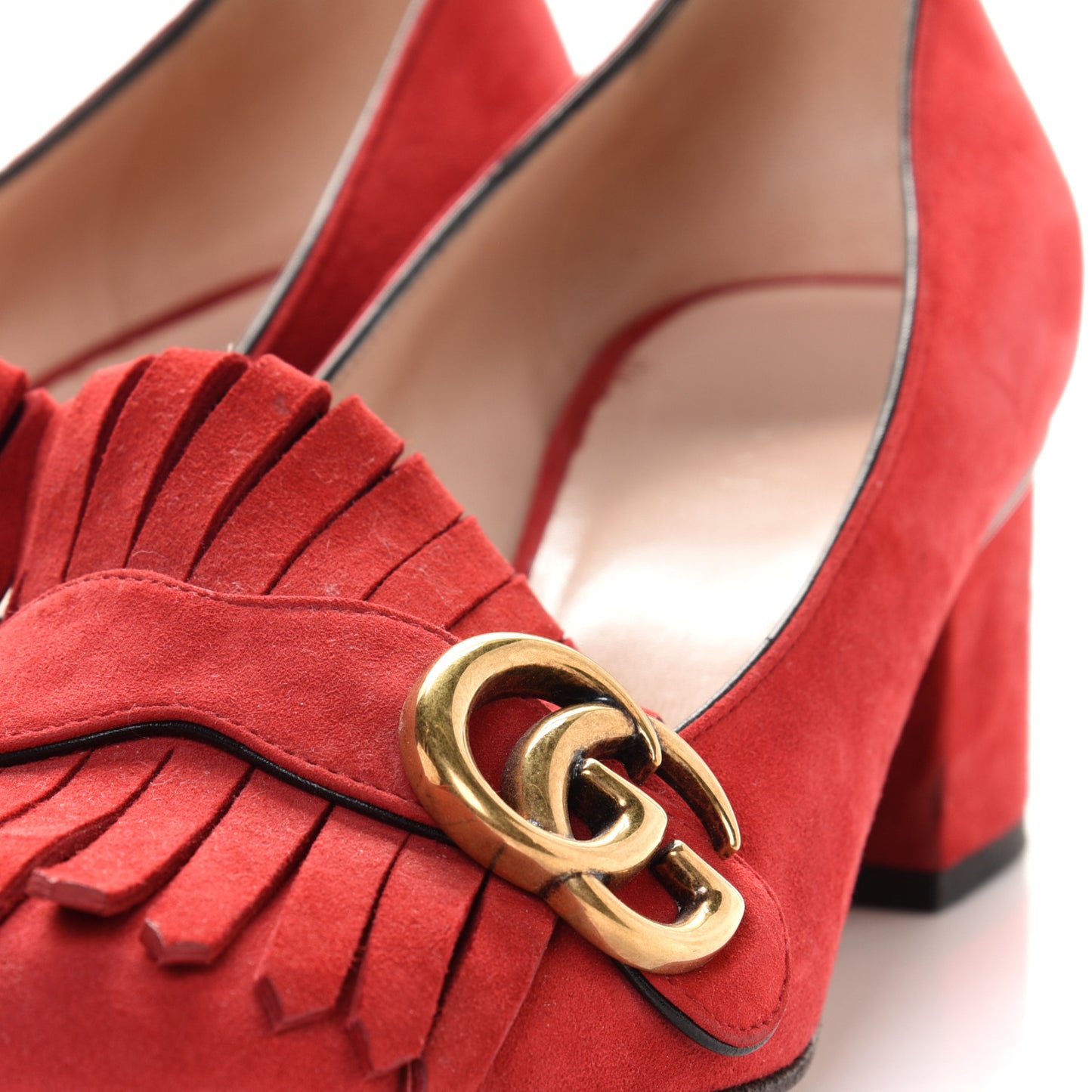 Kid Scamosciato GG Marmont Fringe 50mm Loafer Pumps 37.5 Vulcanic Red