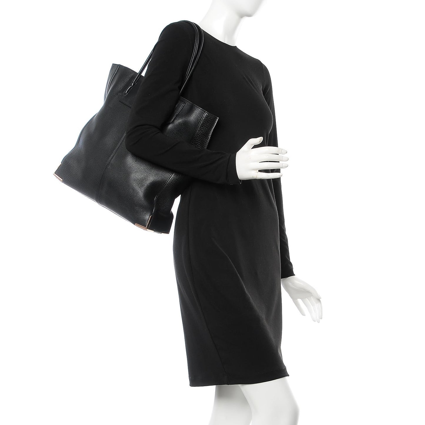 Pebbled Calfskin Prisma Skeletal Tote Black Rose Gold Hardware